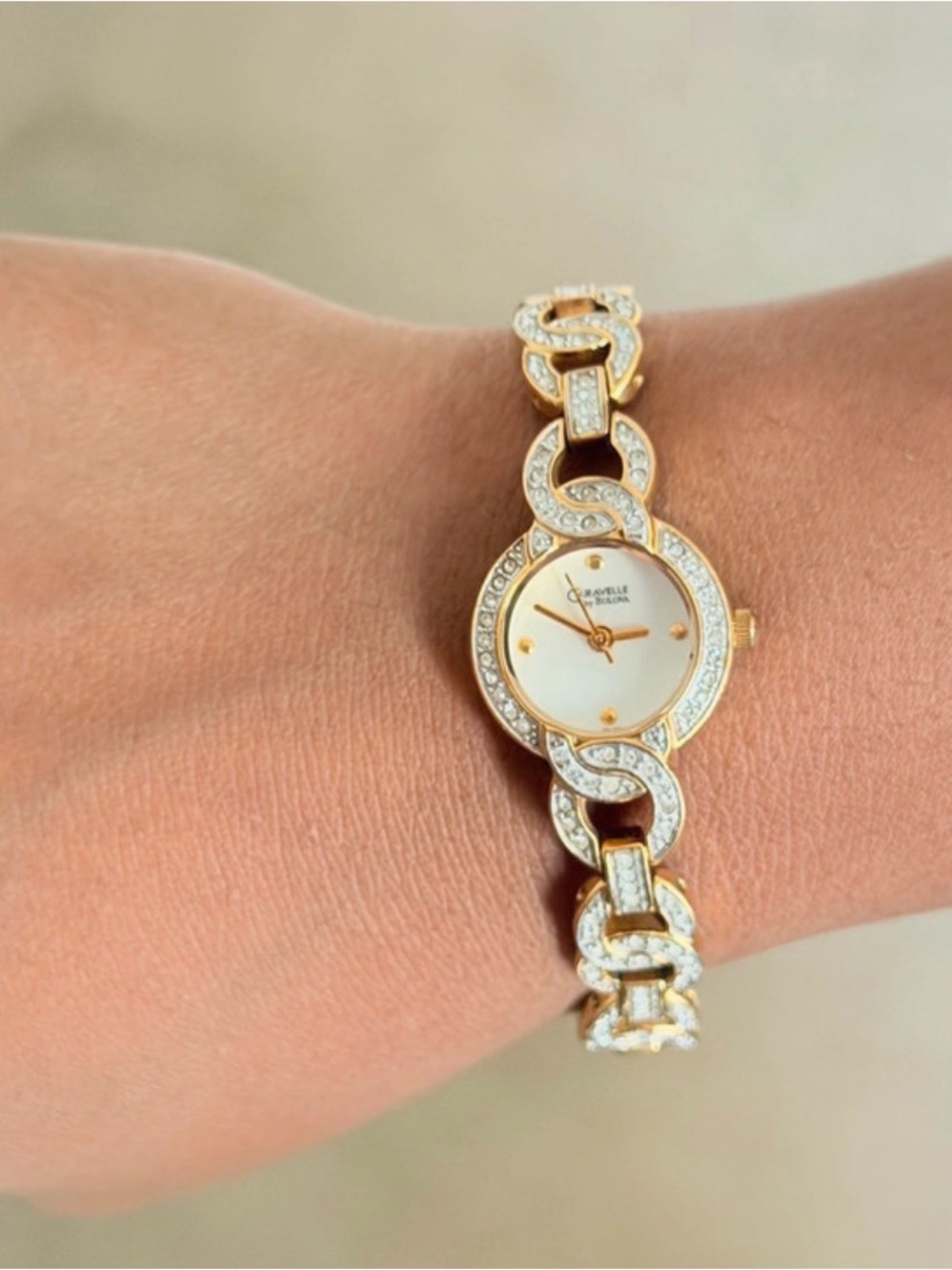 Caravelle by Bulova Gold-Tone Crystal Link Chain Bracelet Watch (Nonfunctional)
